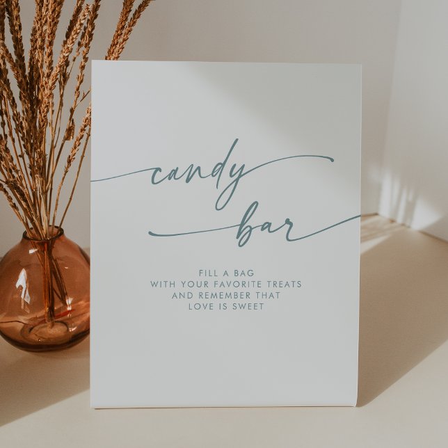 Signe De Table Boho Chic Moderne Turquoise et blanc Barre de Bonb (Boho Chic Modern Teal and White Candy Bar Wedding Pedestal Sign)