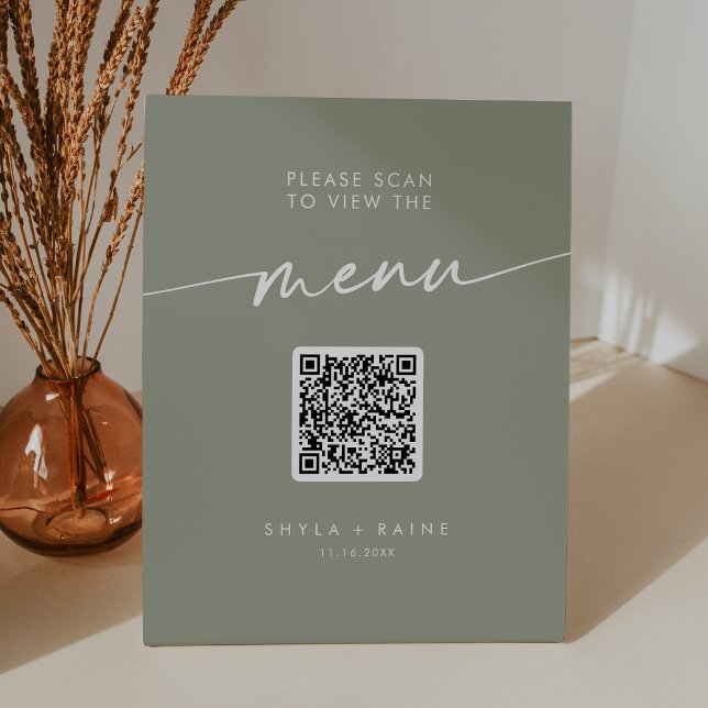 Signe De Table Boho Chic Sage Green QR Code Mariage Menu (Créateur téléchargé)