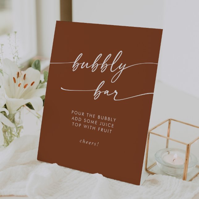 Signe De Table Boho Chic Terracotta Bubbly Bar Mariage (Boho Chic Terracotta Bubbly Bar Wedding Pedestal Sign)