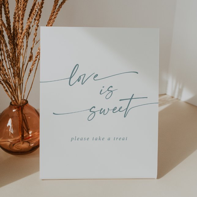 Signe De Table Boho Chic Turquoise et blanc L'amour est Mariage d (Boho Chic Teal and White Love Is Sweet Wedding Pedestal Sign)