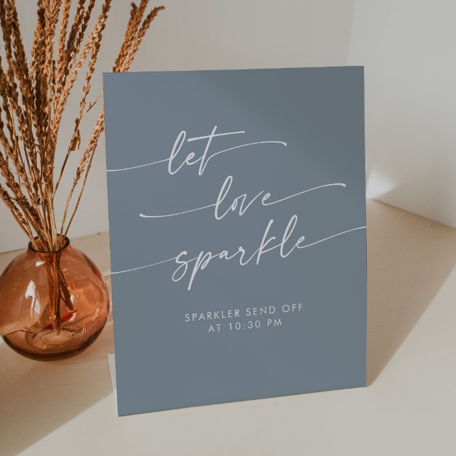 Signe De Table Boho Dusty Blue Sparkler Envoyer Mariage (Boho Dusty Blue Sparkler Send Off Wedding Pedestal Sign)