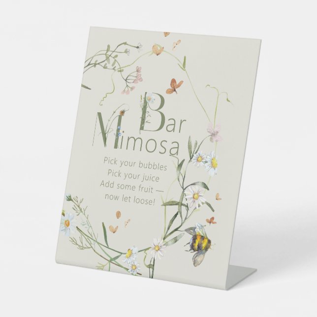 Signe De Table Boho Fleur sauvage Bee Fête des mariées Mimosa Bar (Recto)