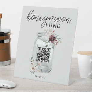 Signe De Table Boho Floral QR Code Mariage Honeymoon Fund