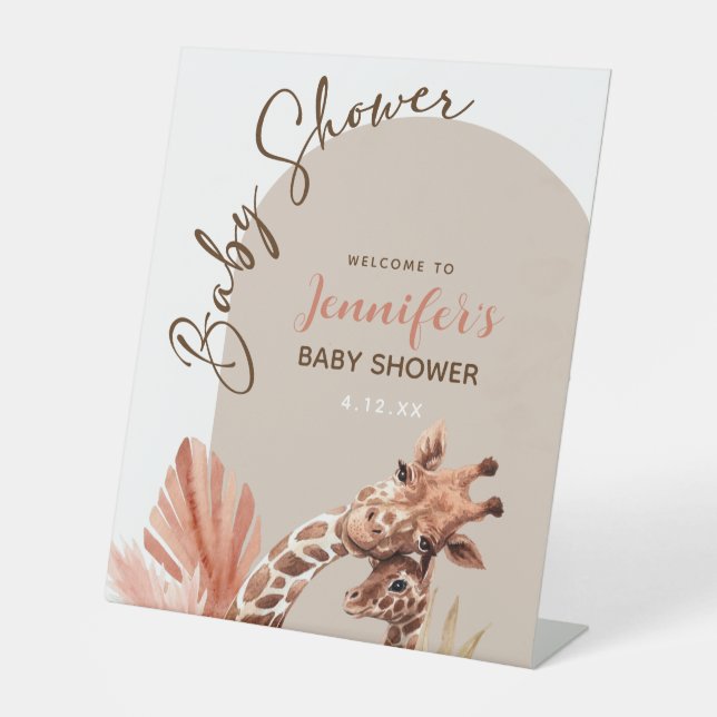 Signe De Table Boho Giraffe Baby shower Affiche de bienvenue de p (Recto)