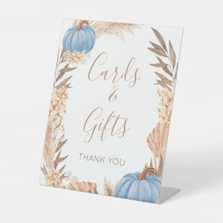 Signe De Table Boho Pampas blue Pumpkin cards & gifts sign