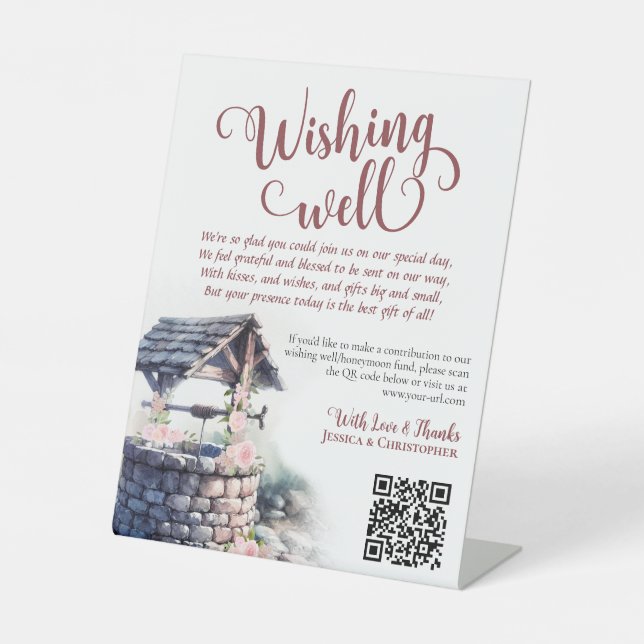 Signe De Table Boho rose Mariage Rose Wishing well QR Code (Recto)