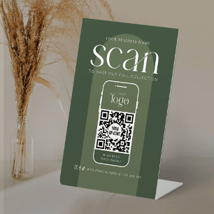 Signe De Table Boho Sage Green Business Scannable QR Code moderne