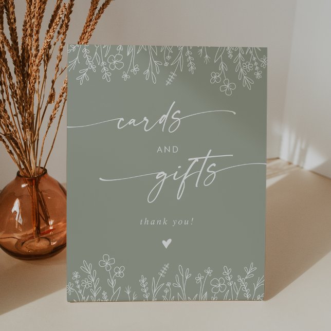 Signe De Table Boho Sage Green Wildflower Wedding Cards and Gifts (Créateur téléchargé)