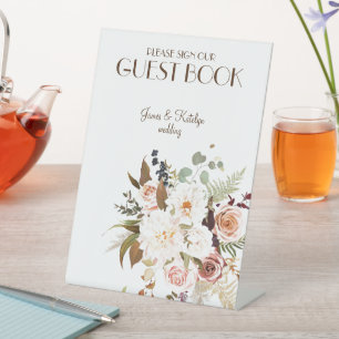 Signe De Table Boho Soft Coloured Rose/White Flowers Livre d'invi