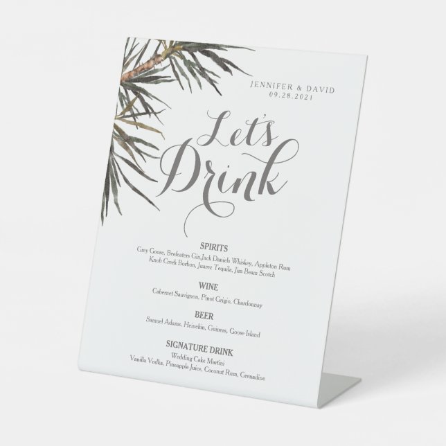 Signe De Table Boho Tropical Mariage Bar Menu Signal Pedestal (Recto)