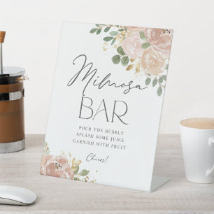 Signe De Table Boho Watercolor Mauve Peach Flowers Mimosa Bar