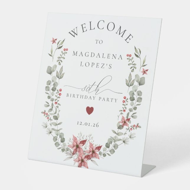 Signe De Table Boho Winter Greenery Red Floral 80e anniversaire (Recto)