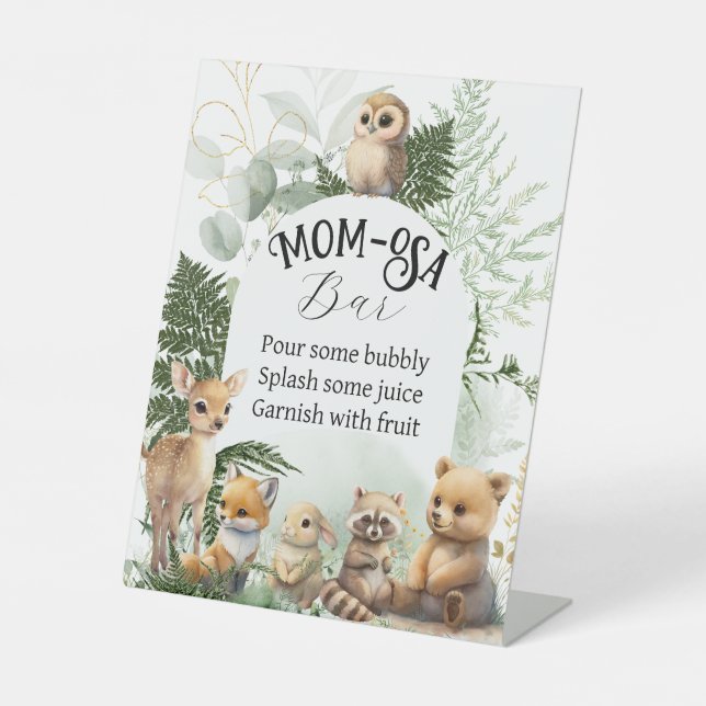 Signe De Table Bois animal Vert Momosa bar Baby shower (Recto)