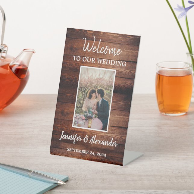 Signe De Table Bois de grange foncé rustique mariage de bienvenue (In SItu)