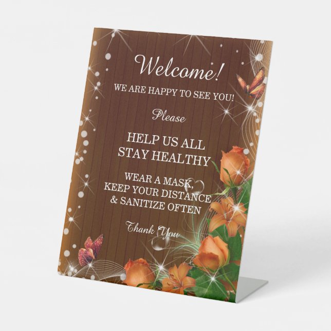 Signe De Table Bois foncé rustique Orange Floral Sécurité Mariage (Recto)