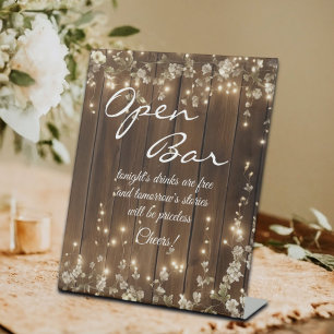 Signe De Table Bois Rustique Blanc Floral Lumières Open Bar