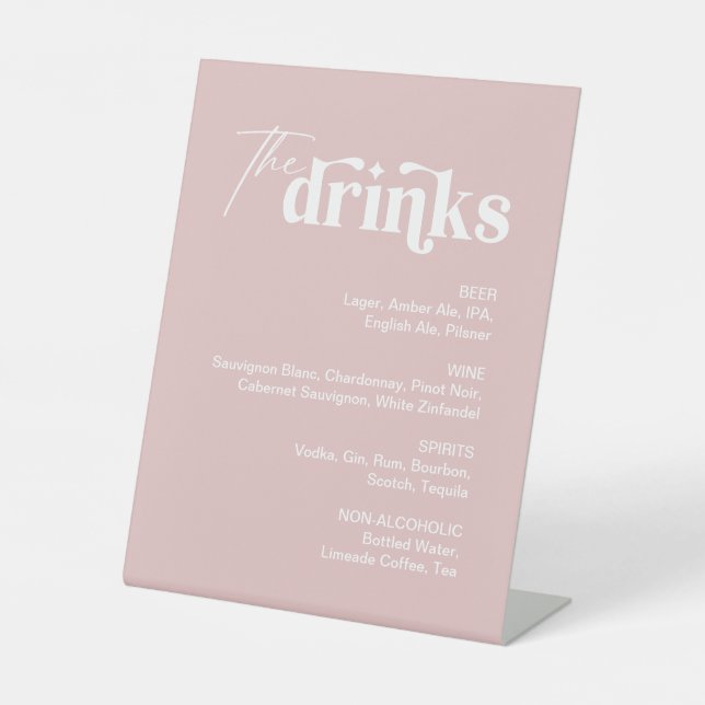 Signe De Table Boisson rose Dusty Menu Bar Mariage (Recto)