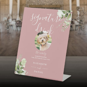 Signe De Table Boisson Signature de Mariage à la Verdure Rose Pou