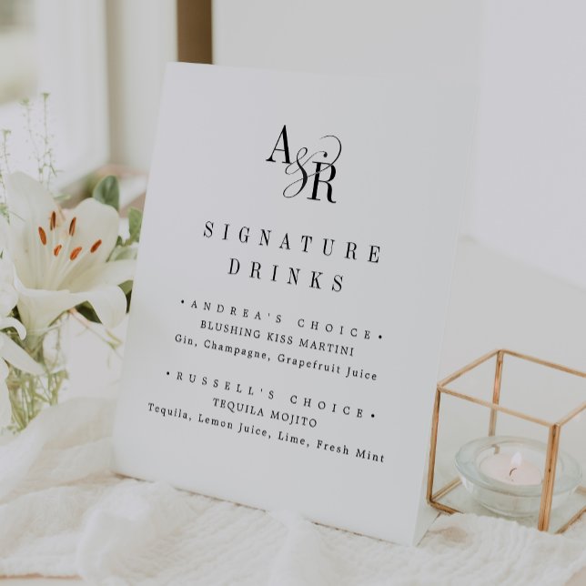 Signe De Table Boisson signature de mariage classique élégant AND (ANDREA Elegant Classic Wedding Signature Drink Pedestal Sign)