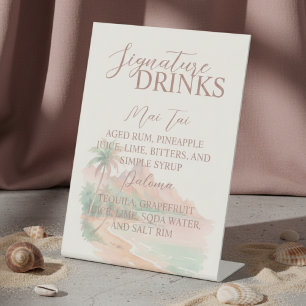 Signe De Table Boisson Signature de Mariage sur la Plage d'une Îl