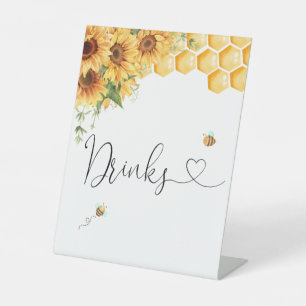 Signe De Table Boissons D'Abeille De Miel Et De Fleurs De Soleil