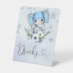 Signe De Table Boissons de Baby shower d'éléphant d'hiver