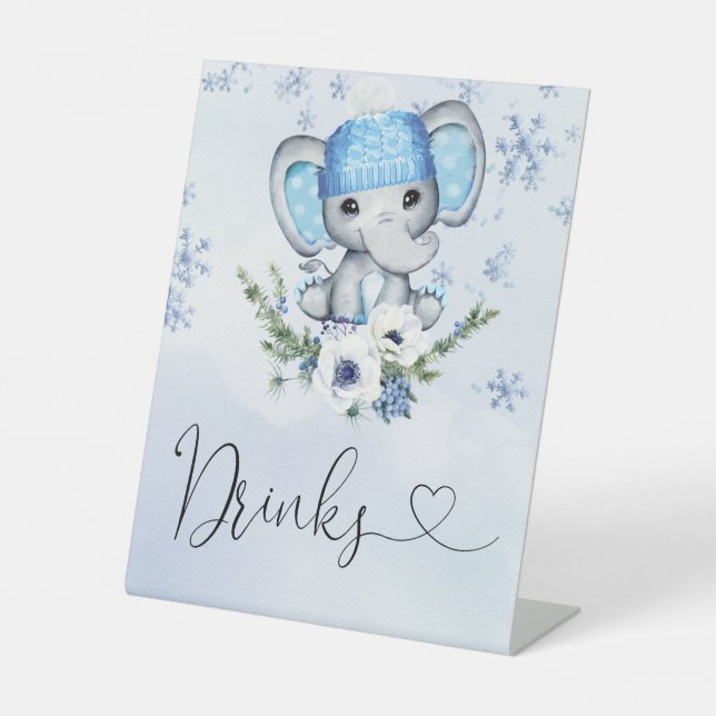 Signe De Table Boissons de Baby shower d'éléphant d'hiver (Recto)