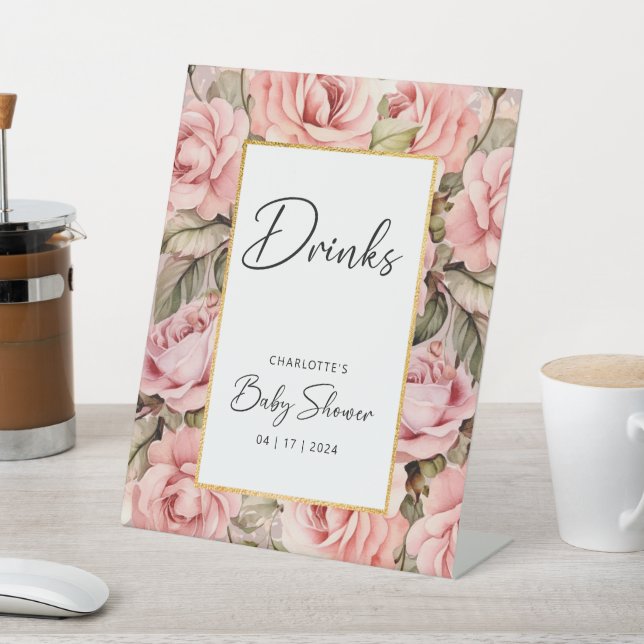 Signe De Table Boissons de Baby shower Floral Rose (In SItu)