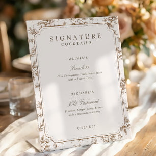 Signe De Table Boissons de mariage de signature de toile marron v