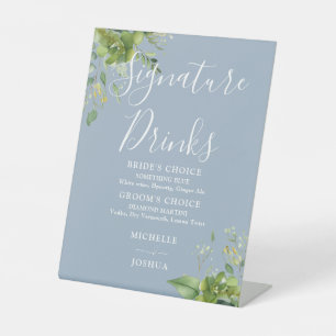 Signe De Table Boissons de signature florale de verdure bleu pous