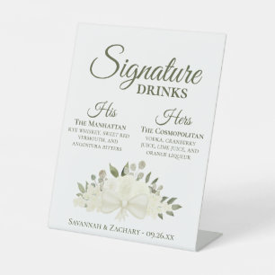 Signe De Table Boissons de signature Mariage Roses et fleurs blan