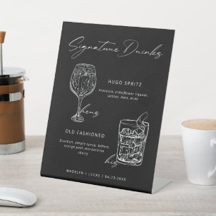 Signe De Table Boissons de signature minimaliste noir et blanc