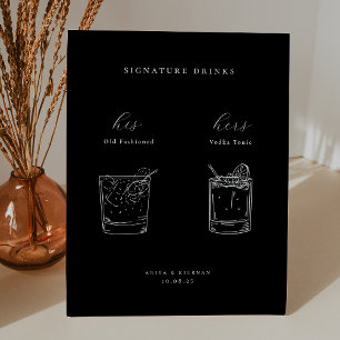 Signe De Table Boissons de signature minimaliste pour Mariage