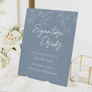 Signe De Table Boissons de signature pour Mariage à feuille bleu