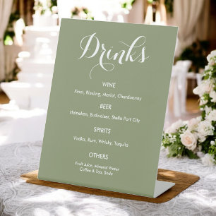 Signe De Table Boissons Menu Mariage Sage Vert Blanc