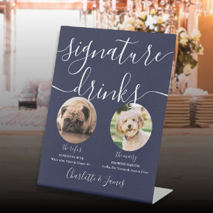 Signe De Table Boissons Signature de Mariage pour Chien en Bleu M