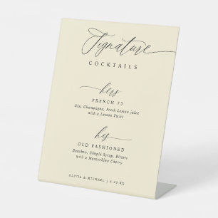 Signe De Table Boissons Signature Élégantes Mariage Crème Moderne
