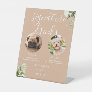 Signe De Table Boissons Signature pour Chiens avec Fleurs Tannées