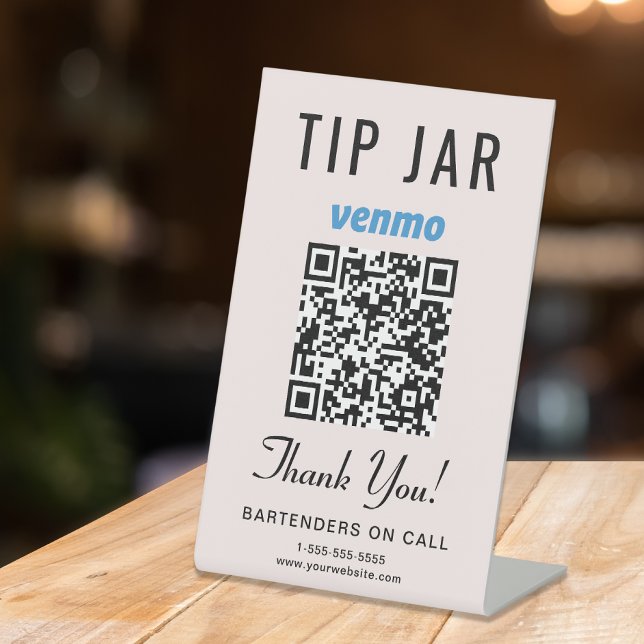 Signe De Table Boîte à pourboires Code QR Venmo Rose (Empower your customers to tip conveniently and securely with just a scan – no more fumbling for cash)