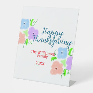 Signe De Table Bon thanksgiving bleu violet rose ajouter famille 