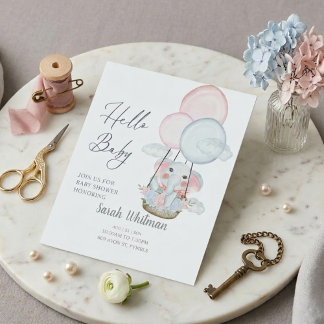 Signe De Table "Bonjour Bébé" éléphant montgolfière Baby Shower