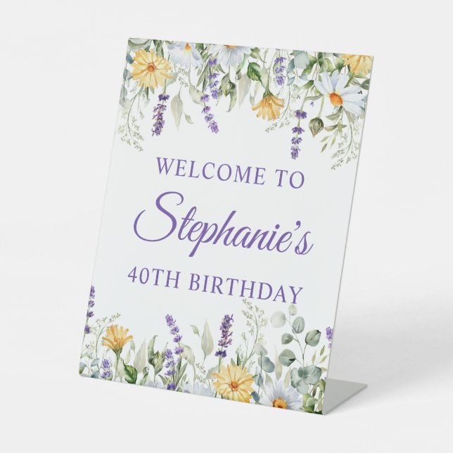 Signe De Table Bordure d'aquarelle violette Fleur sauvage 40e ann (Recto)