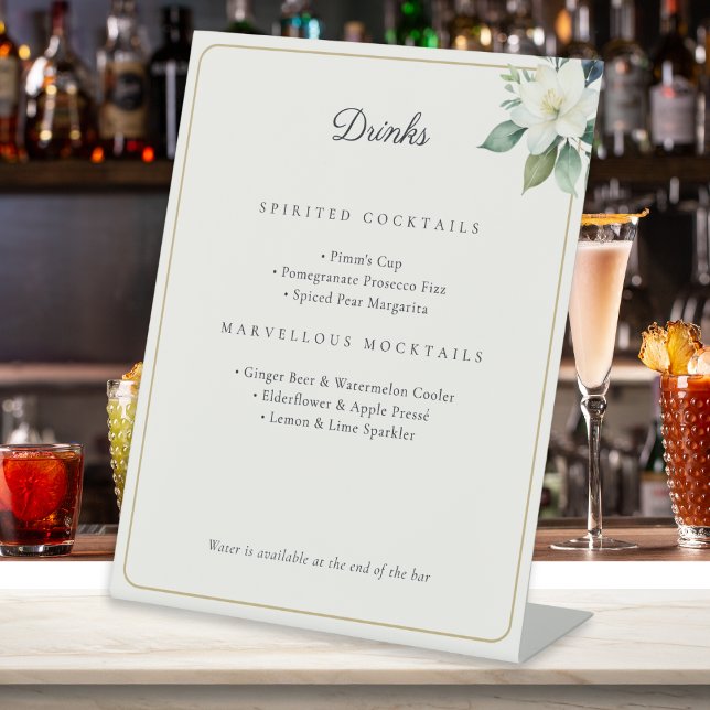 Signe De Table Botanical Floral Wedding Bar Cocktails & Mocktails (A customizable wedding drinks menu in classic ivory with floral motif and elegant typography)