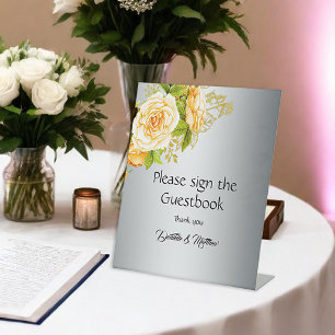 Signe De Table Botanique Romance Roses Jaunes Mariage Argent