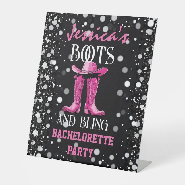 Signe De Table Bottes roses et Bling Bachelorette (Recto)