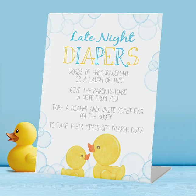 Signe De Table Bouchon en caoutchouc Diapeurs de nuit tardif Cons (Watercolor Rubber Duck Late Night Diapers Advice Table Pedestal Party Sign)
