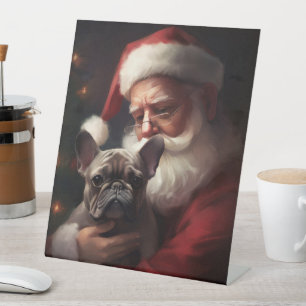 Signe De Table Bouledogue français avec le Père Noël Noël festif