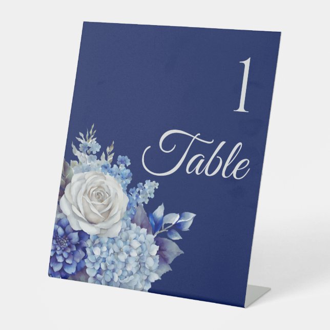 Signe De Table Bouquet de fleurs bleu aquarelle-Mariage (Recto)