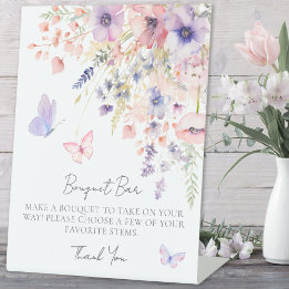 Signe De Table Bouquet de fleurs sauvages papillon Bar à fleurs
