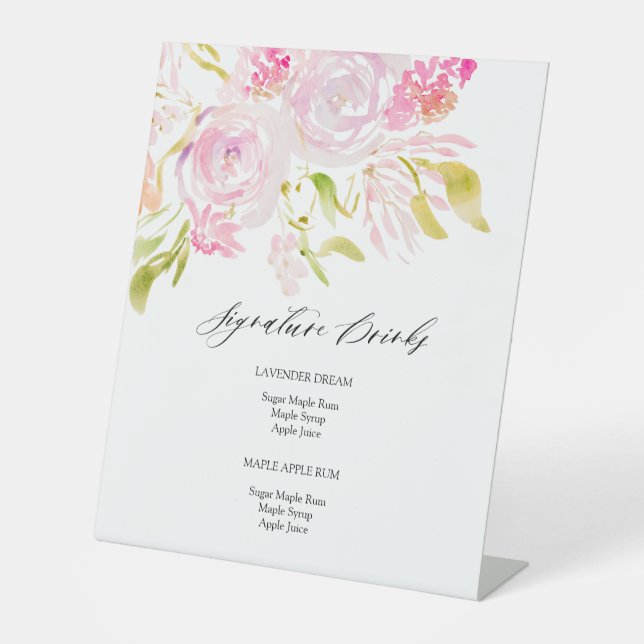 Signe De Table Bouquet de rose aquarelle Signature Boissons (Recto)